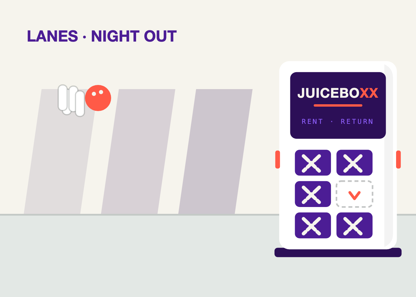 Juice Boxx terminal by the bowling lanes at a South Carolina venue