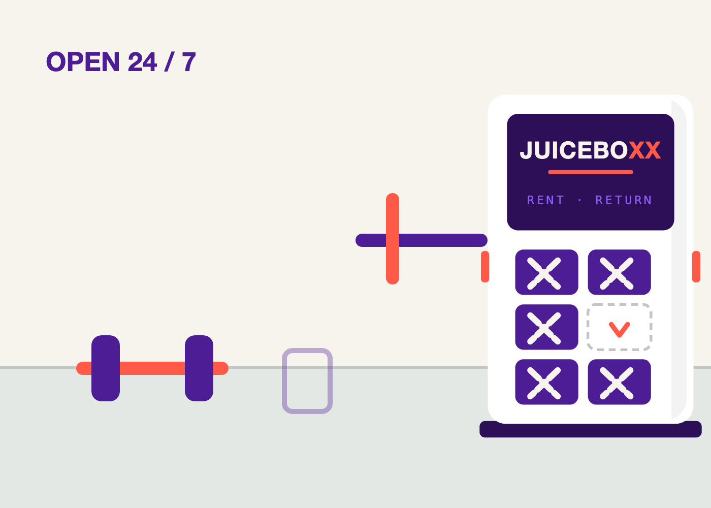 A Juice Boxx terminal in a 24/7 gym